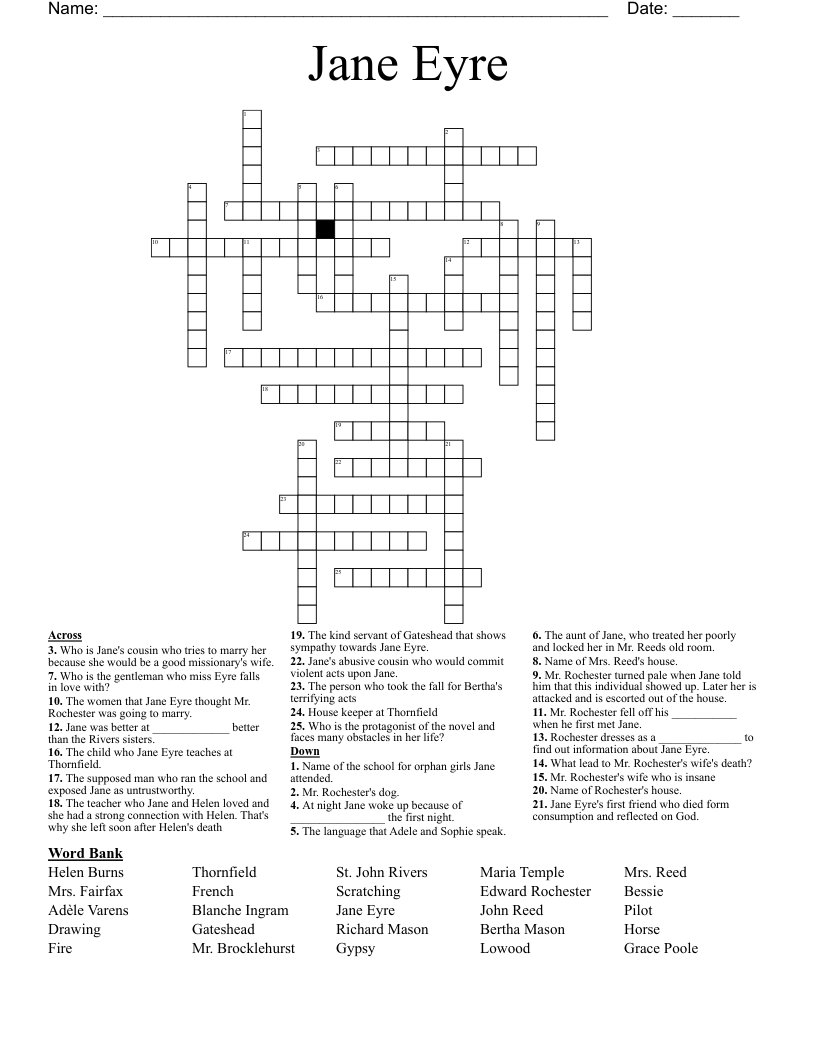 Jane Eyre Crossword