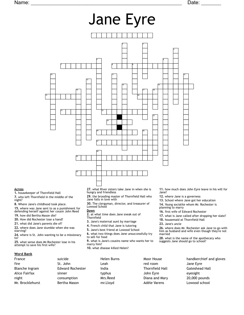 Jane Eyre Crossword