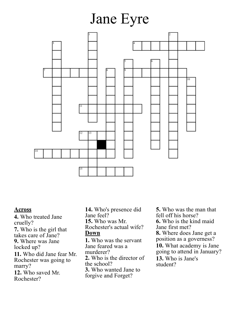 Jane Eyre Crossword