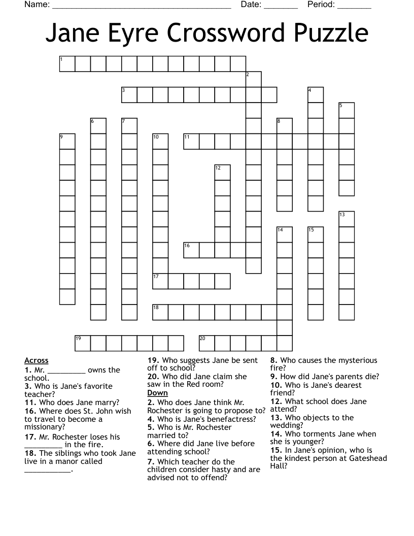 Jane Eyre Crossword Puzzle