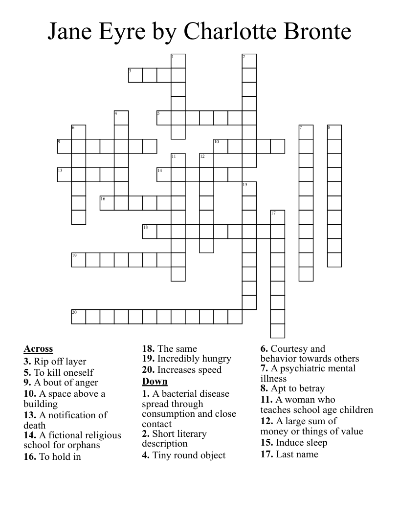 Jane Eyre by Charlotte Bronte Crossword