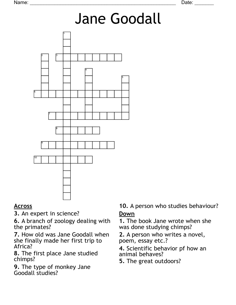 Jane Goodall Crossword