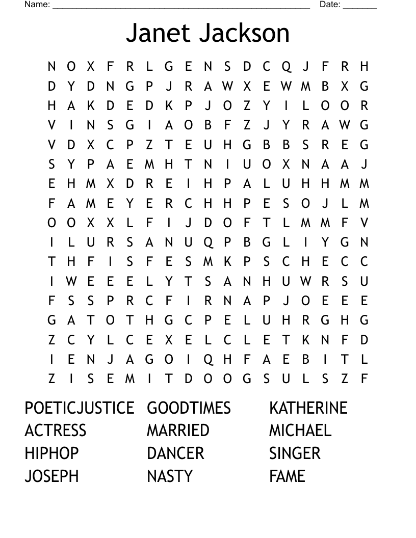 Janet Jackson Word Search