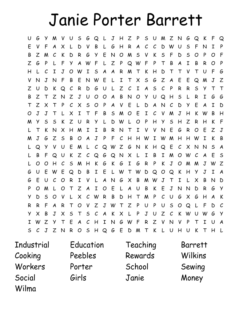 Janie Porter Barrett Word Search