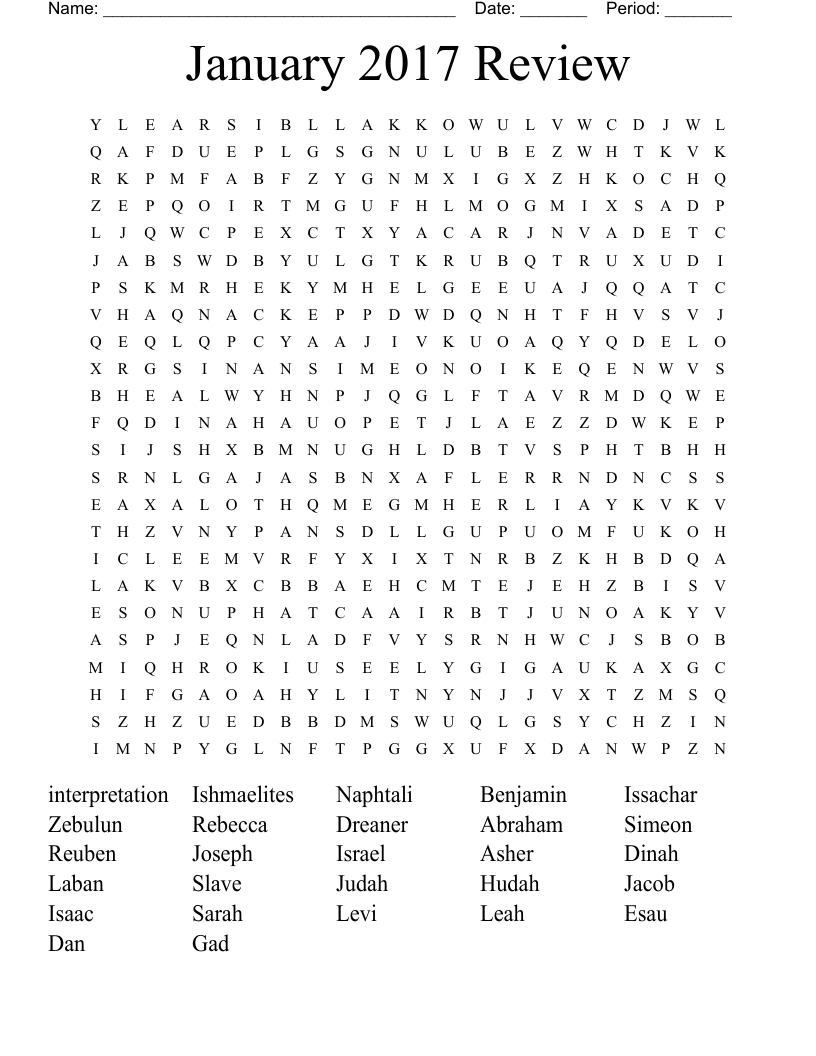 January 2017 Review Word Search