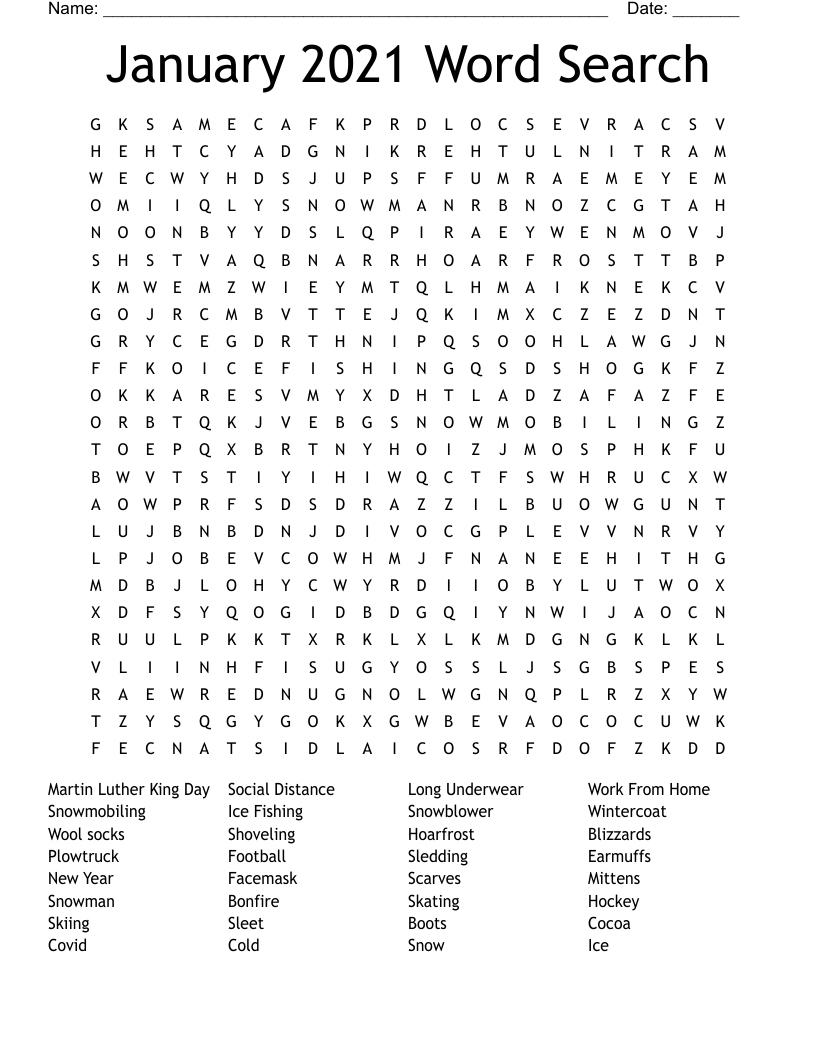 January 2021 Word Search 