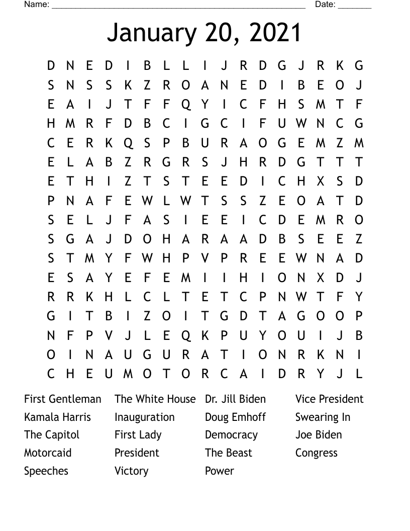 January 20, 2021 Word Search
