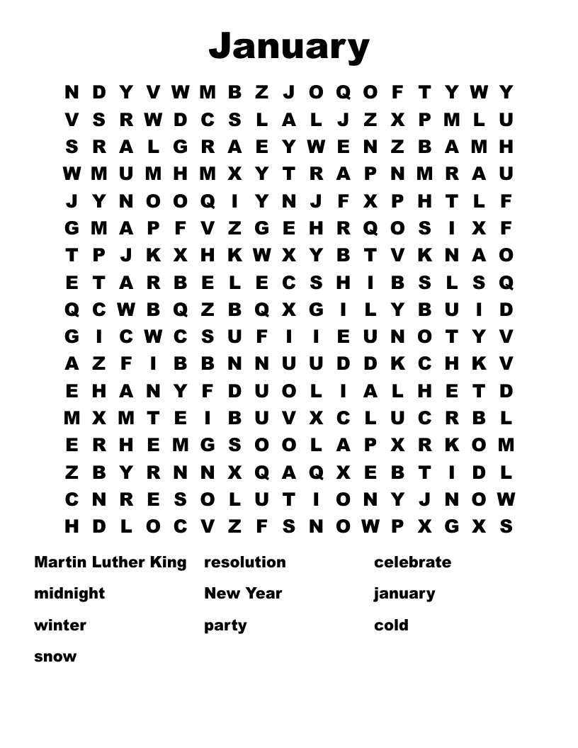 January Word Search