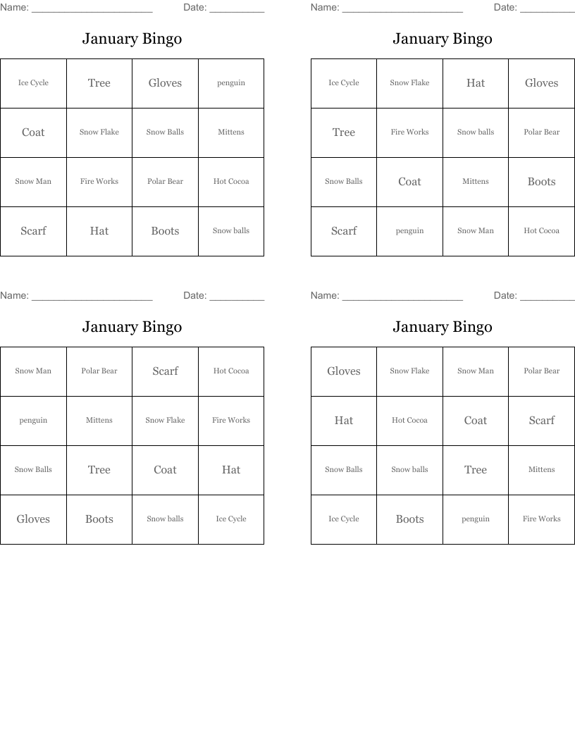 January Bingo