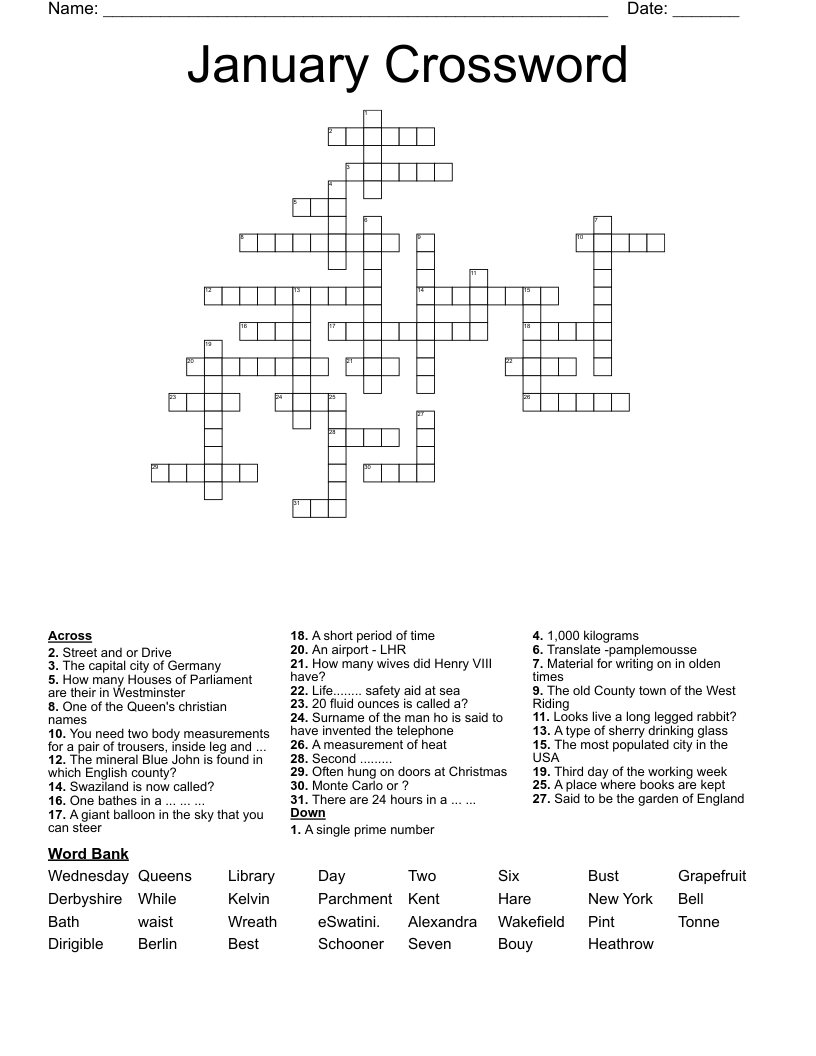 January Crossword