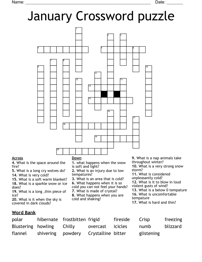 January Crossword puzzle