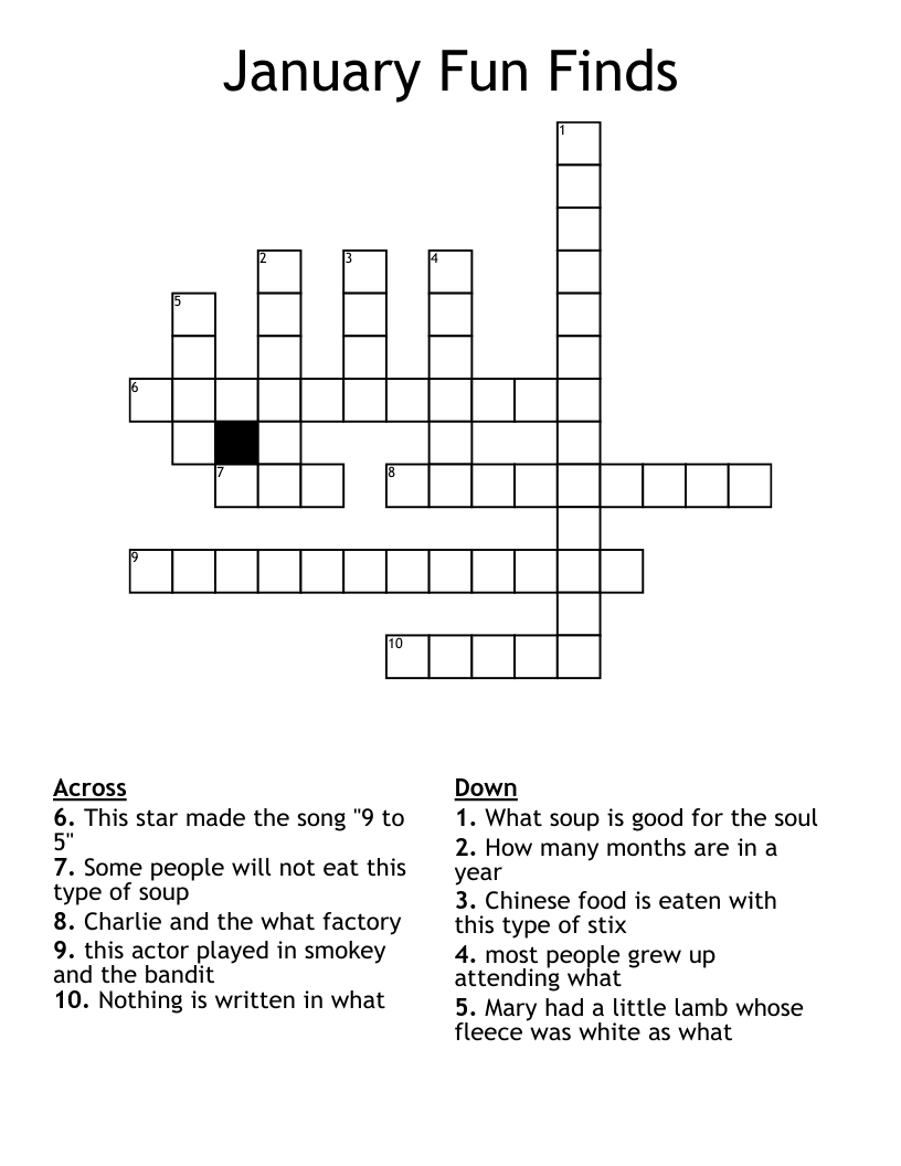 January Fun Finds Crossword