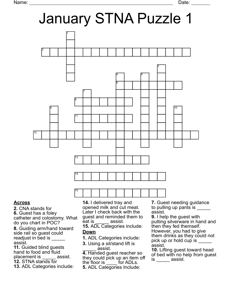 January STNA Puzzle 1 Crossword
