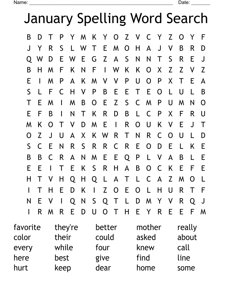 January Spelling Word Search