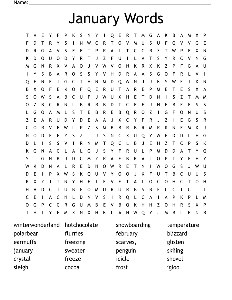 January Words Word Search