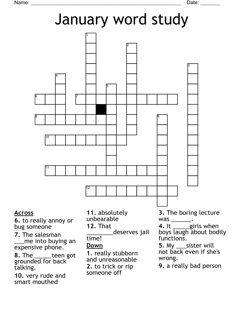 January word study Crossword