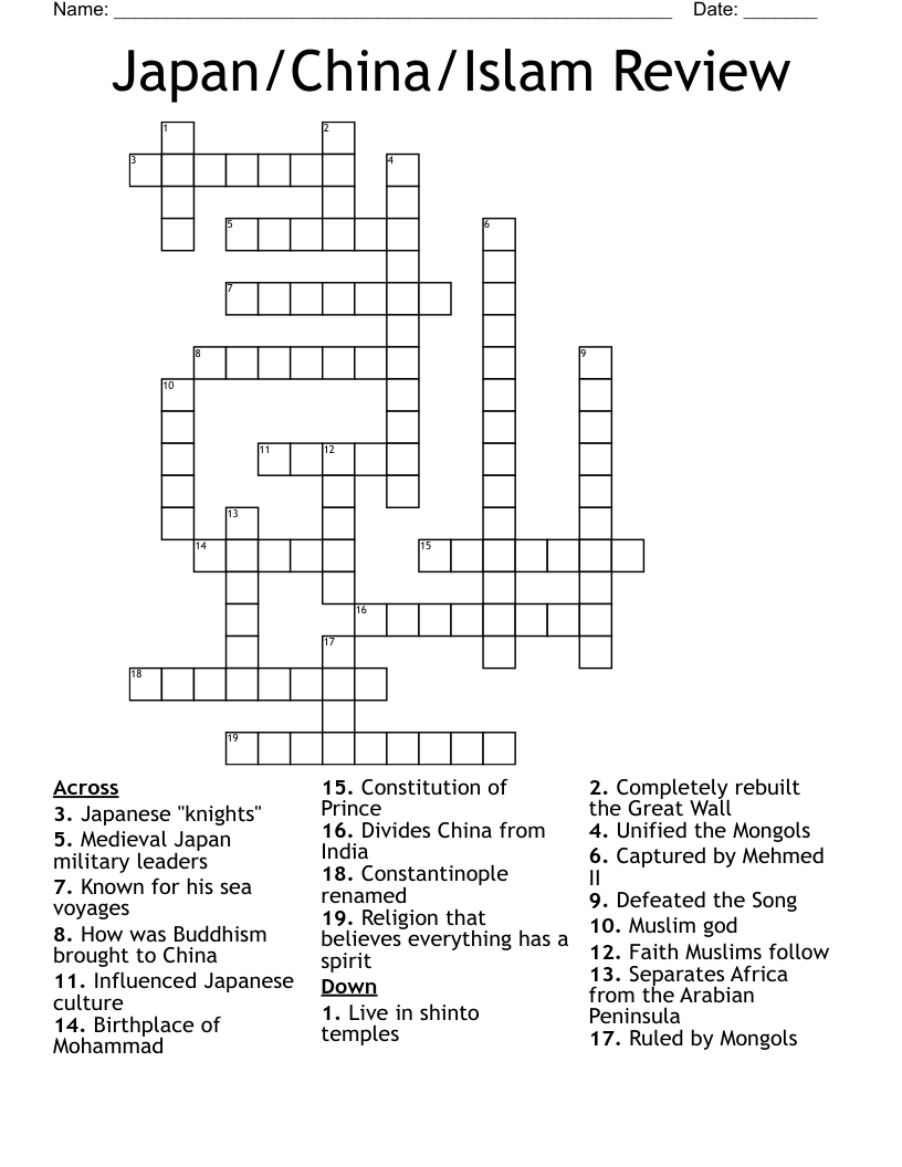 Japan/China/Islam Review Crossword