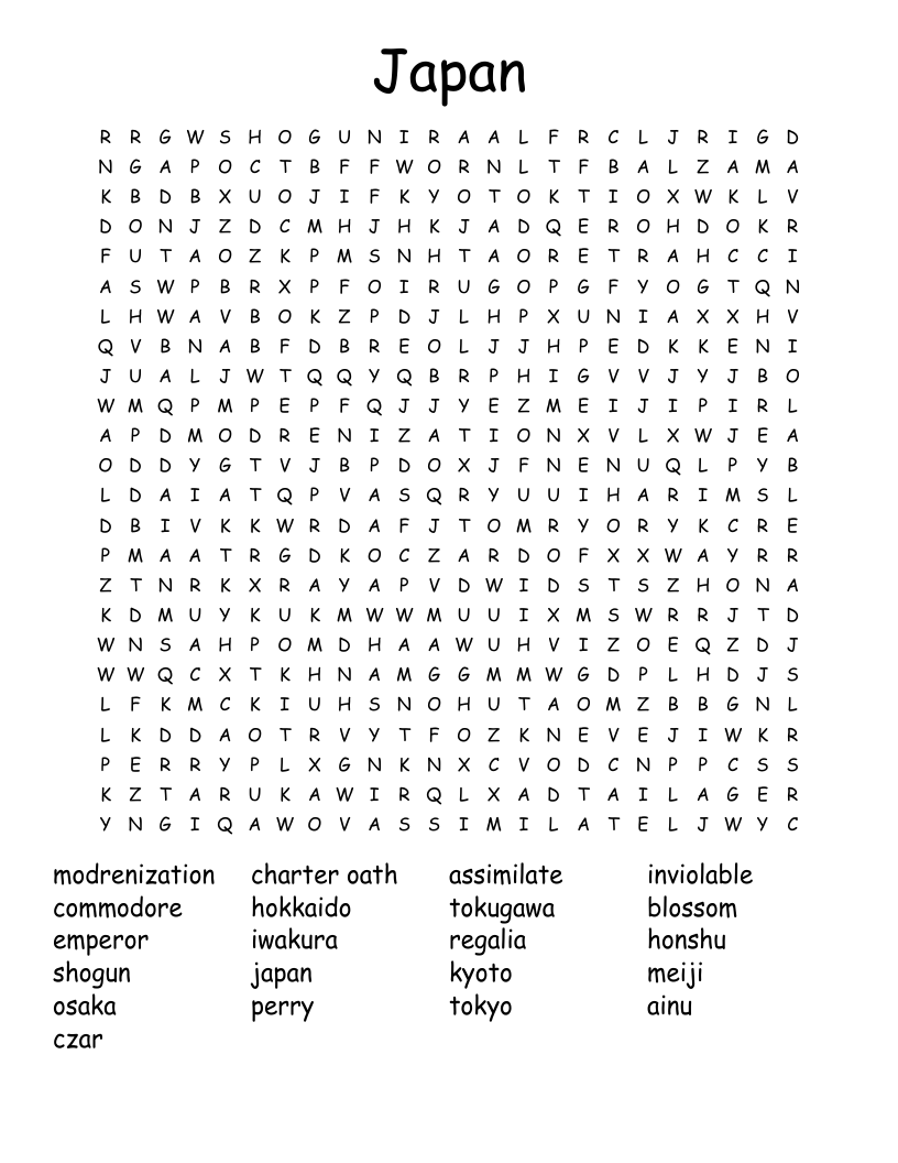 Japan Word Search