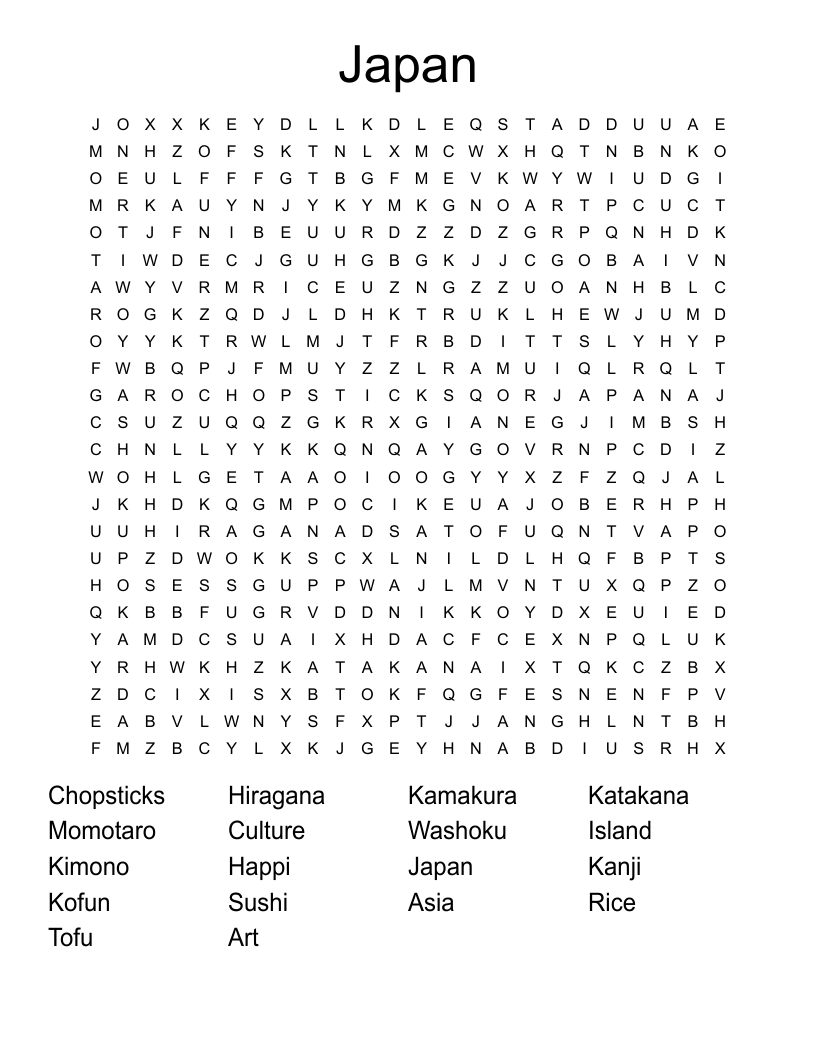 Japan Word Search