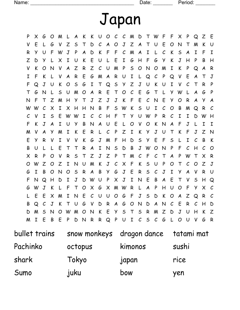 Japan Word Search