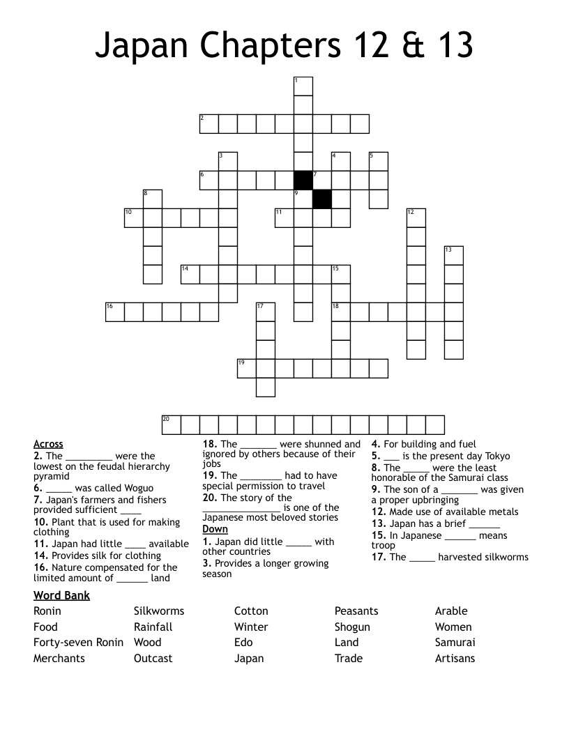 Japan Chapters 12 & 13 Crossword