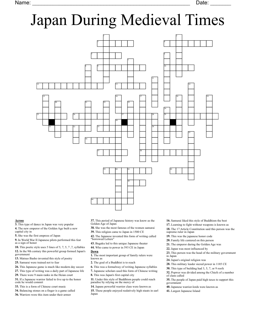 Japan During Medieval Times Crossword