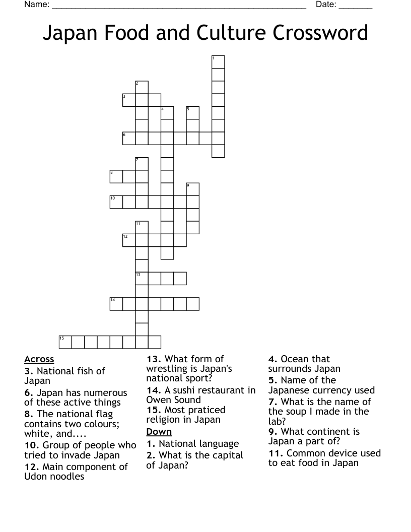Japan Food and Culture Crossword