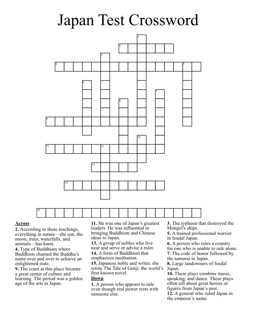 Japan Test Crossword