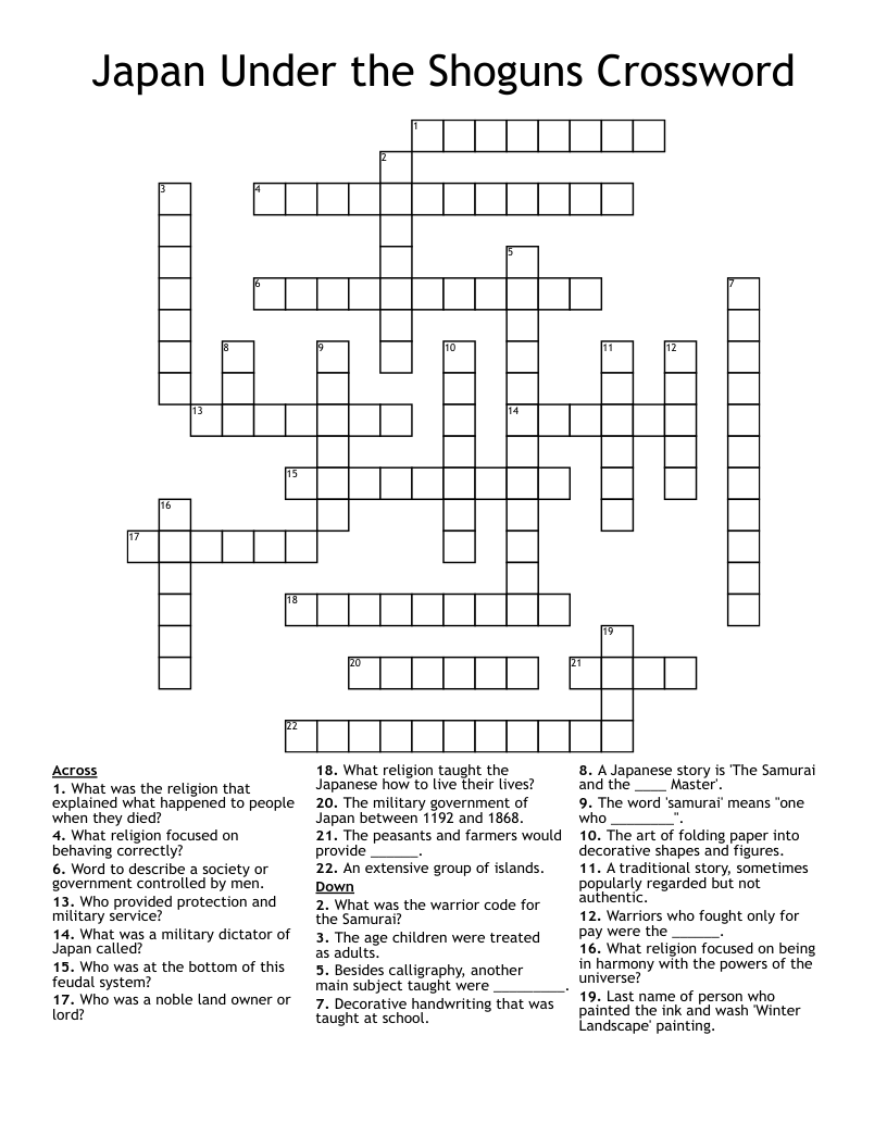 Japan Under the Shoguns Crossword