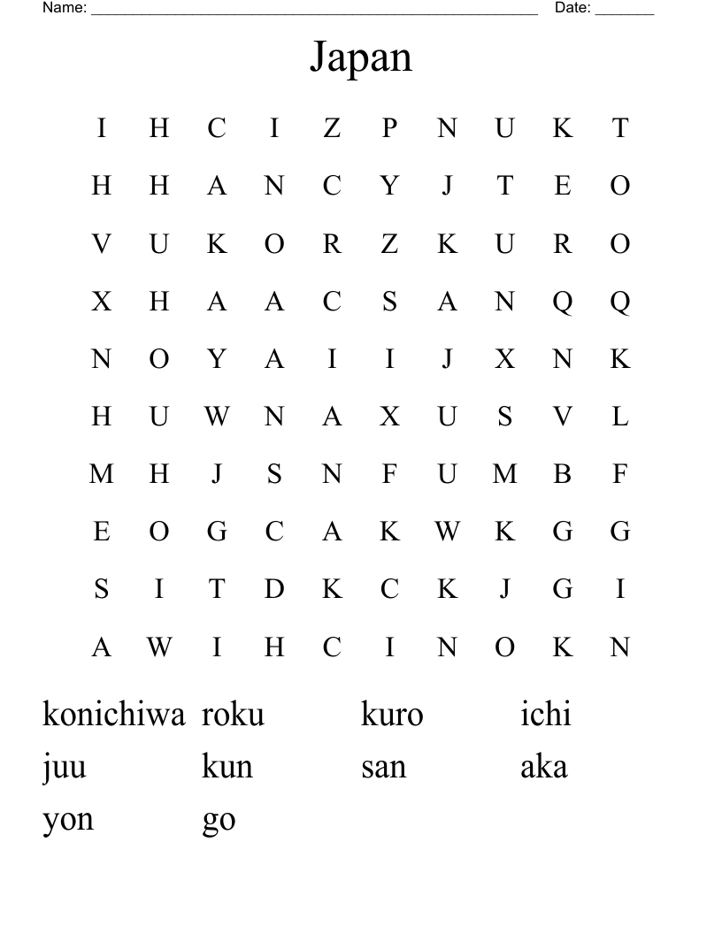 Japan  Word Search