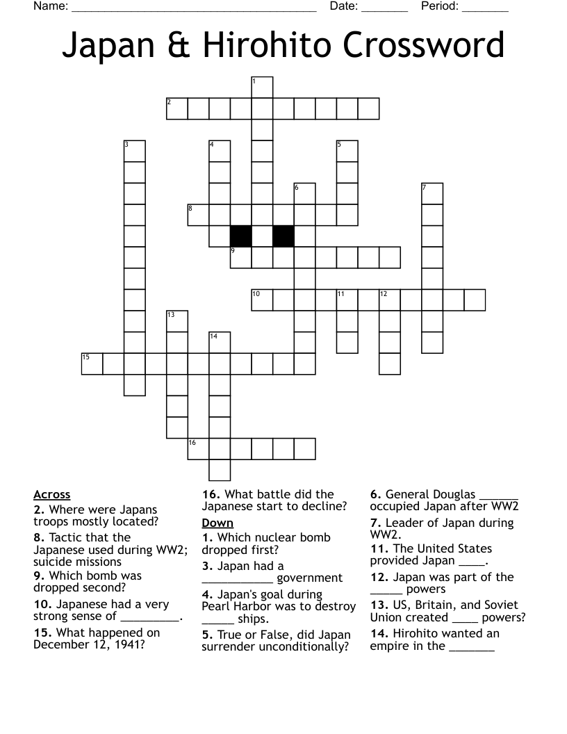 Japan & Hirohito Crossword