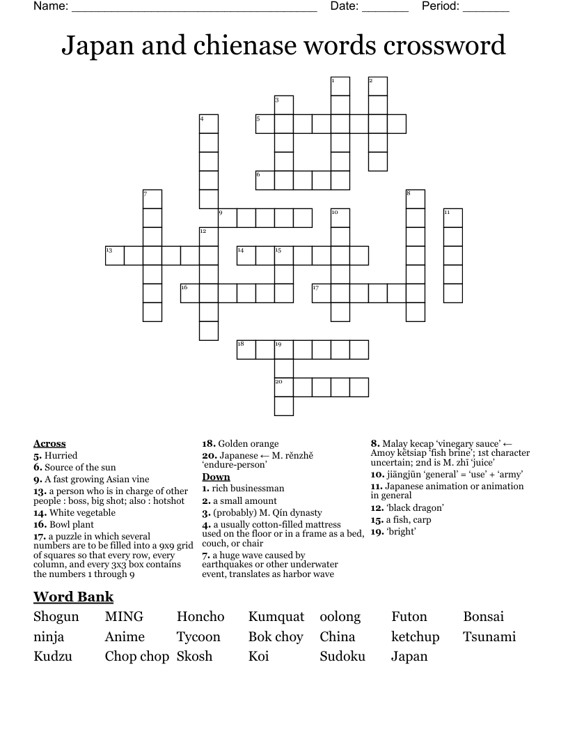 Japan and chienase words crossword 