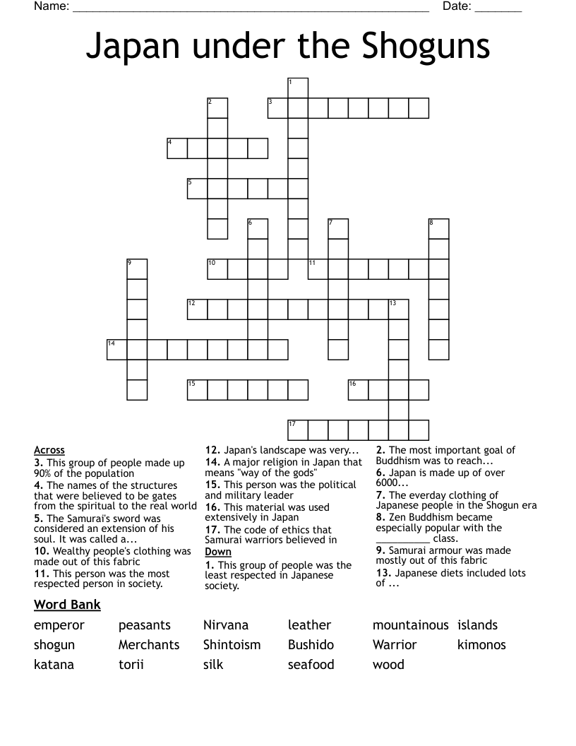 Japan under the Shoguns Crossword