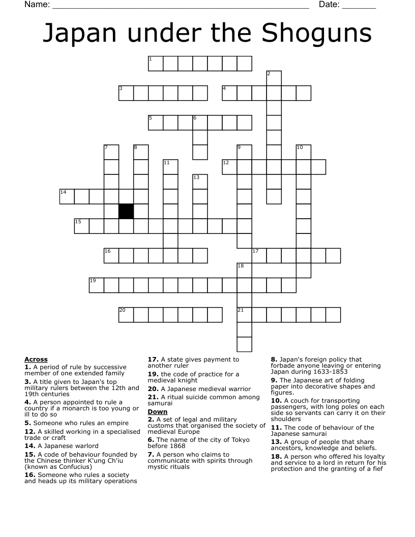 Japan under the Shoguns Crossword