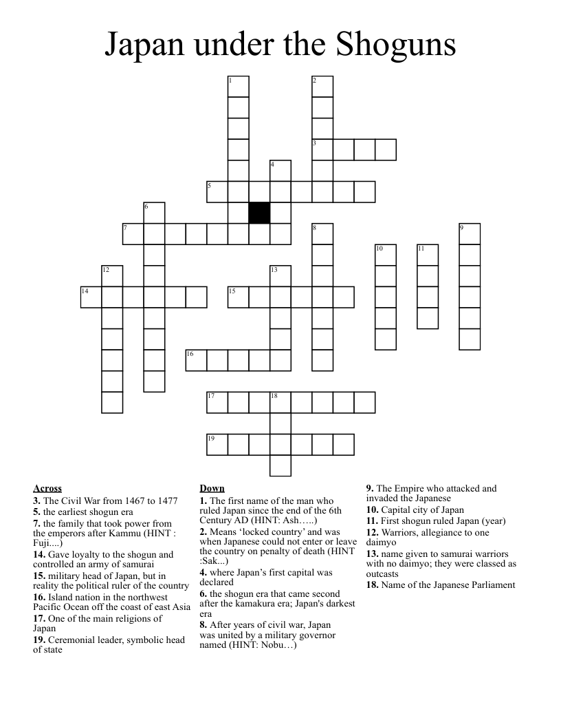 Japan under the Shoguns Crossword