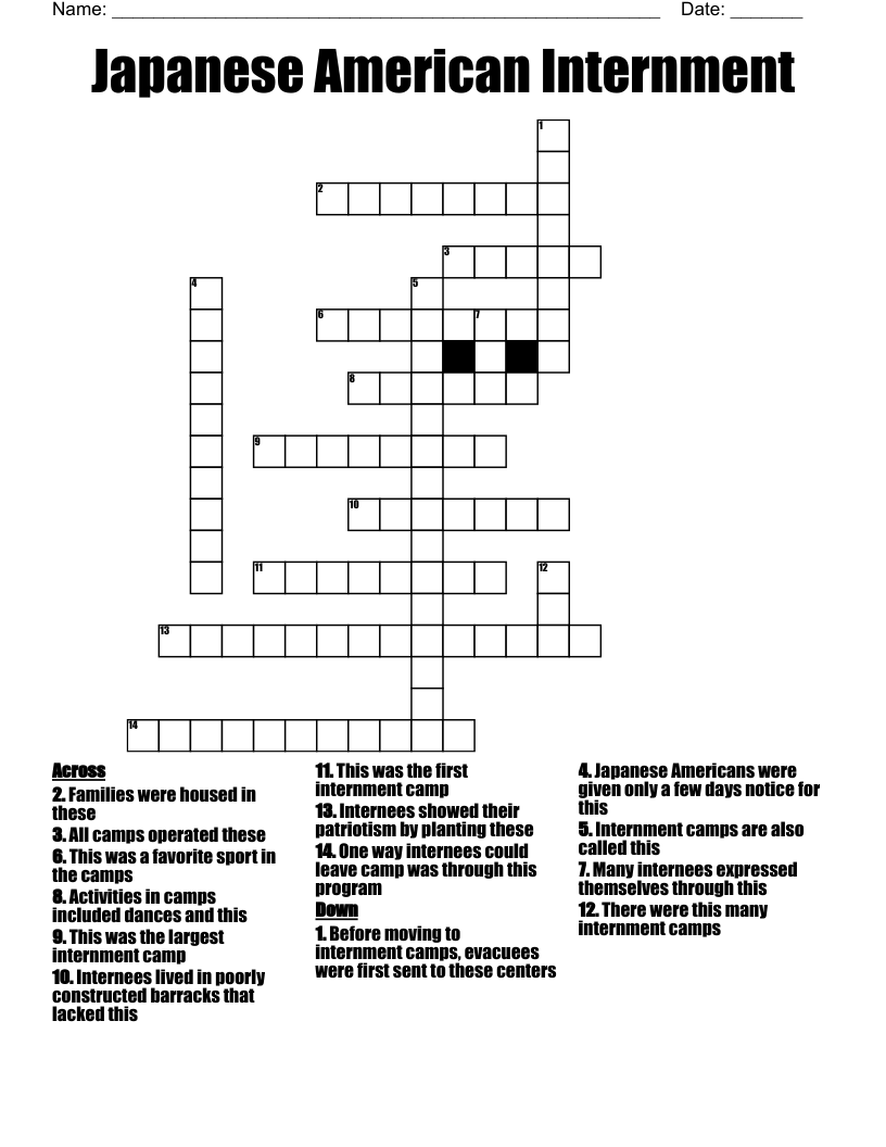 Japanese American Internment Crossword