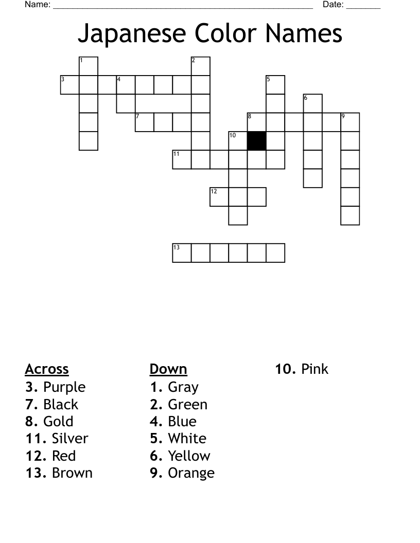 Japanese Color Names Crossword