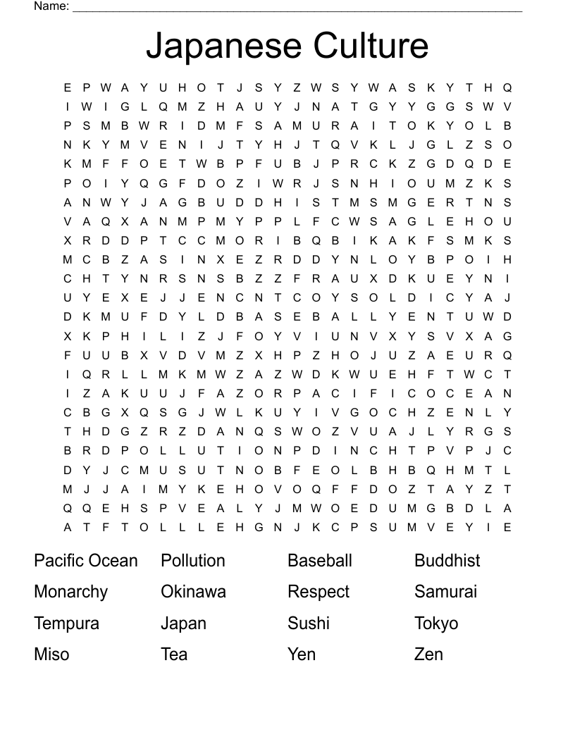 Japanese Culture Word Search