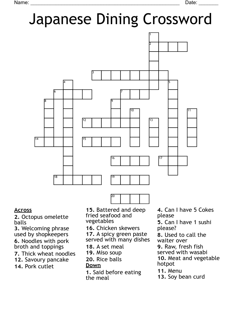 Japanese Dining Crossword