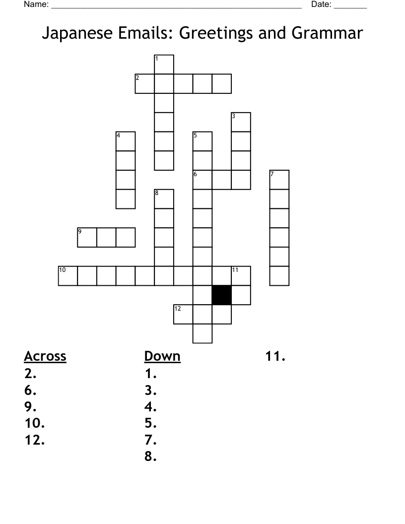 Japanese Emails: Greetings and Grammar Crossword