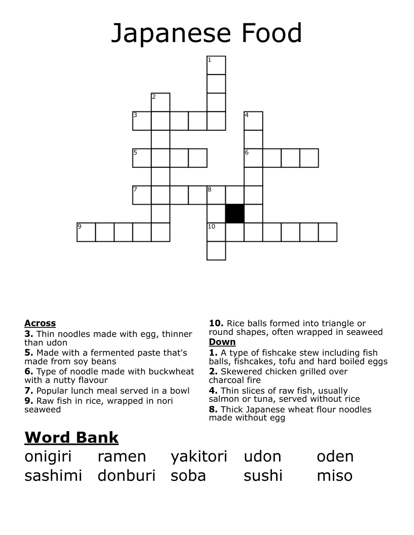 Japanese Food Crossword