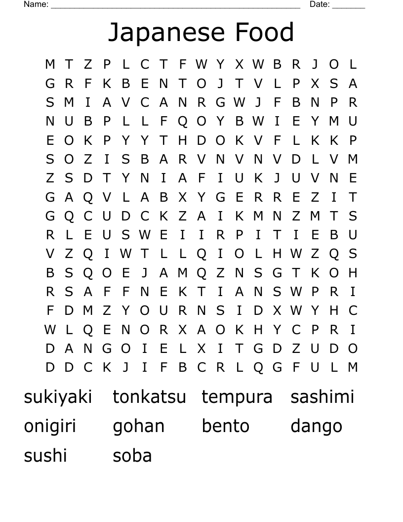 Japanese Food Word Search