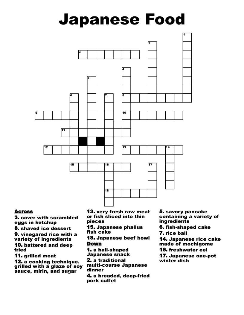 Japanese Food Crossword