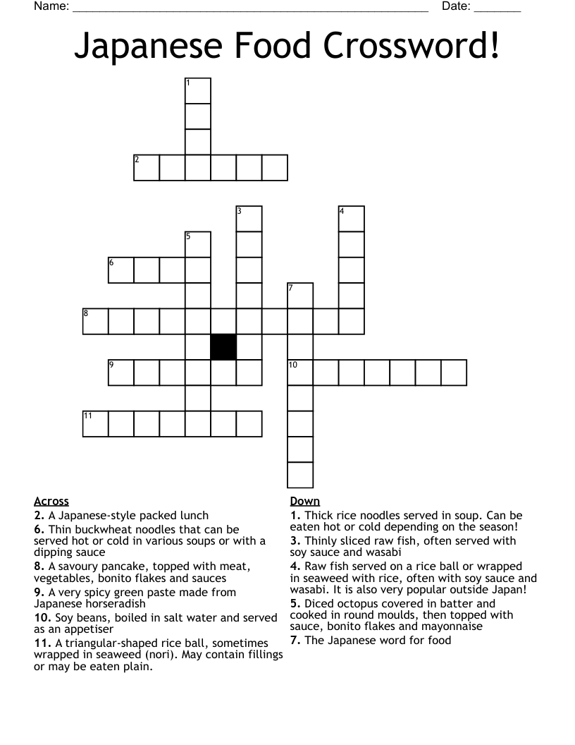 Japanese Food Crossword!