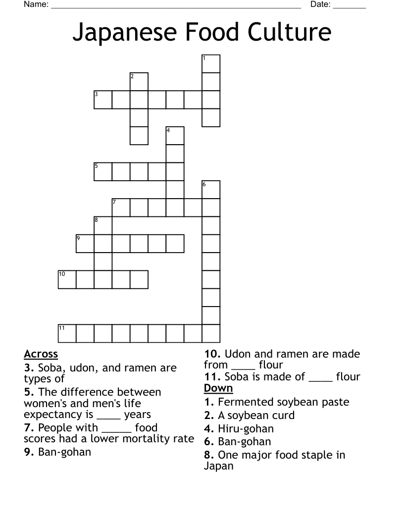 Japanese Food Culture Crossword