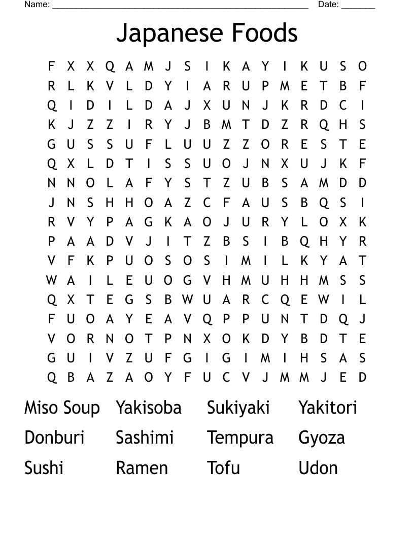 Japanese Foods Word Search