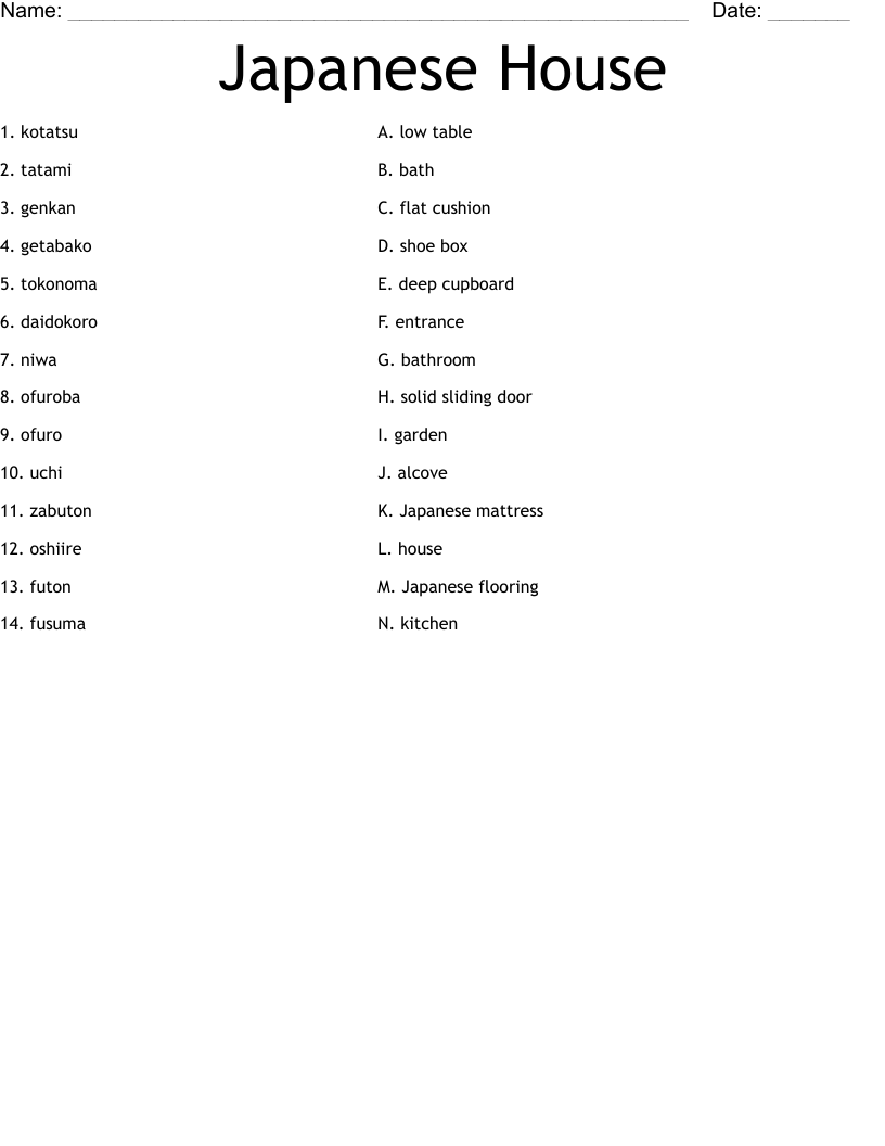 Japanese House Worksheet
