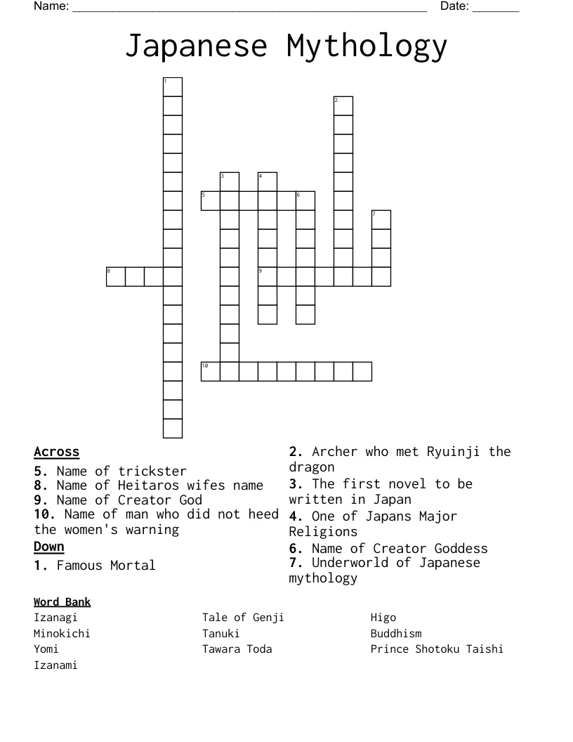 Japanese Mythology Crossword
