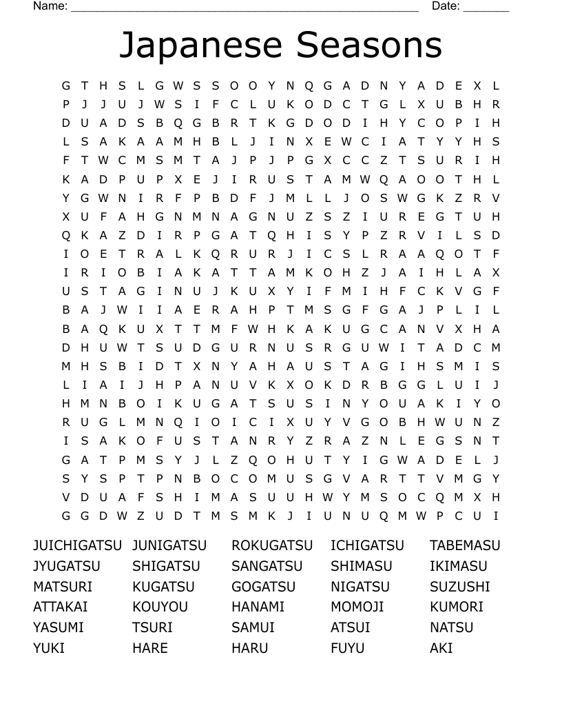 Japanese Seasons Word Search