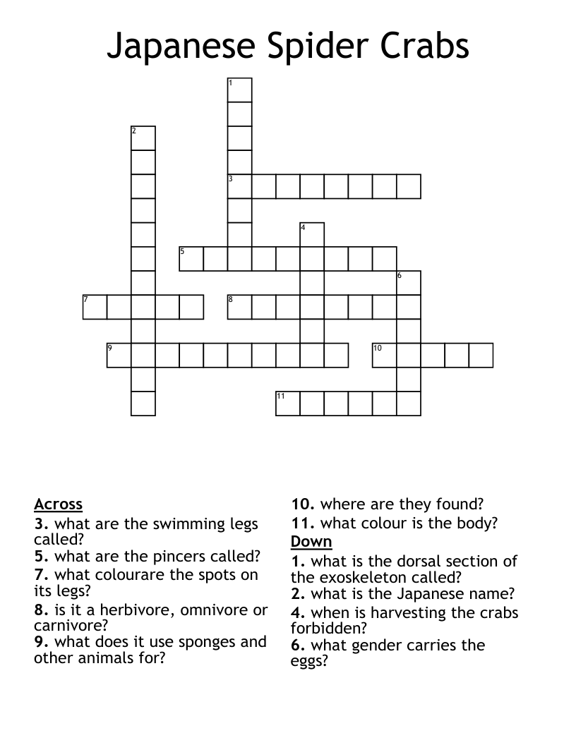 Japanese Spider Crabs Crossword